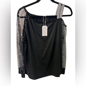 Made with Love Black top Sheer Sleeves
